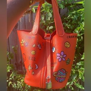 Orange Upcycled Bucket Style Y2K Inspired Bag